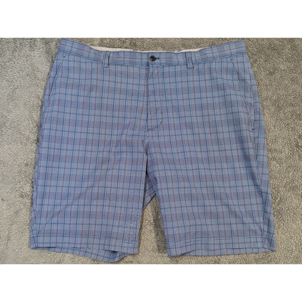 Cutter & Buck Mens 38 Blue Plaid Golf Shorts CB DryTec Flat Front Summer Beach